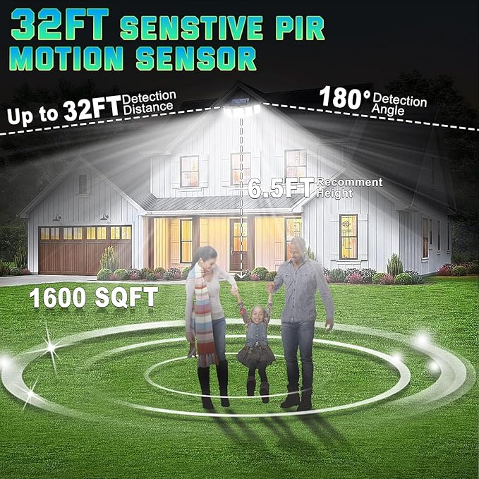 Solar Lights Outdoor Waterproof Motion Sensor - 416 LEDs 3000 Lumens Super Bright 3 Brightness 3 Modes 2400mAh 360° Illumination 32ft Solar Flood Security Light for Outside (Cottage, 3)