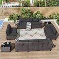ALAULM 12 Pieces Patio Furniture Set Outdoor Sectional Sofa Brown PE Rattan Patio Conversation Set w/10 Seat Cushions and 2 Coffee Tables-Elegant Black
