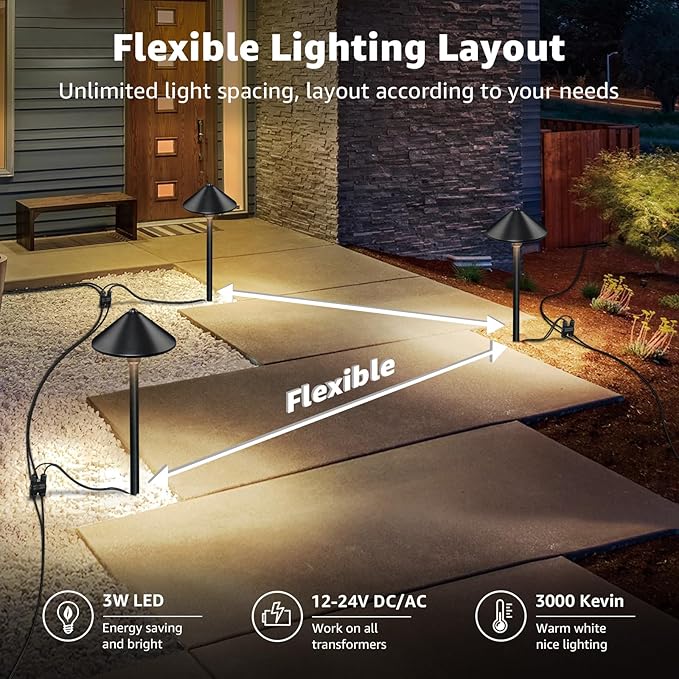 SUNVIE All-In-One LED Low Voltage Landscape Lighting Kit, 8 Pack Pathway Lights with Connector Transformer and 100FT Low Voltage Wire, 3000K Landscape Lighting for Path Walkway Garden Yard