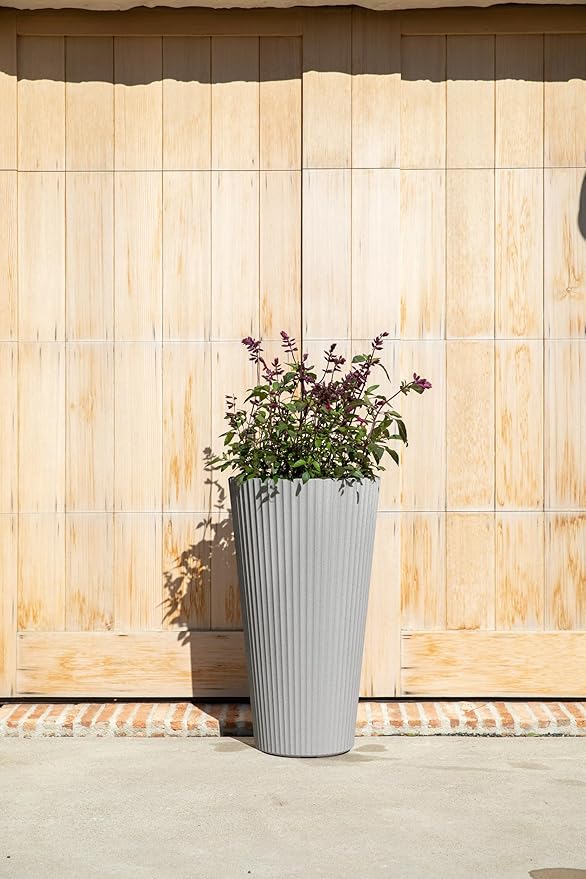 Veradek Demi Series Tall Planter for Porch, Patio, Backyard | Durable Plastic-Stone Composite Material | Modern Décor for Tall Plants, Grasses