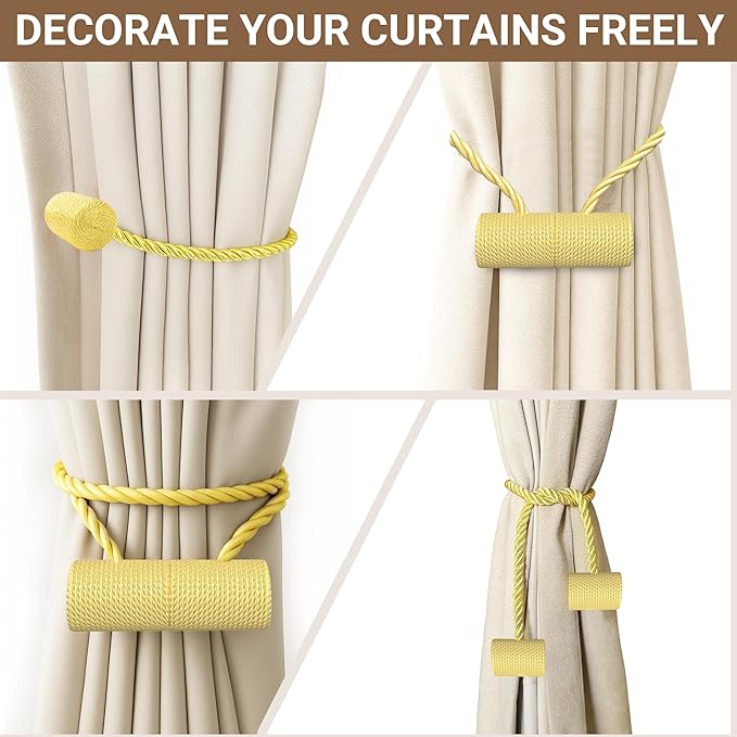 Hion Magnetic Curtain Tiebacks Golden 6 Pack, Curtain Tiebacks Buckles Holdbacks Holders Hooks Clip for Home Bedroom Office