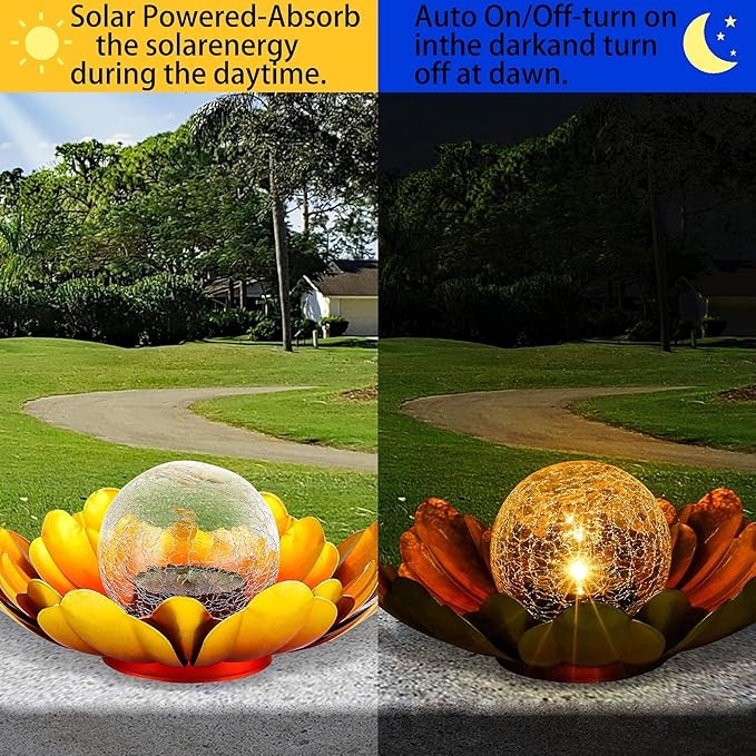 WNP Solar Flower Light Outdoor Christmas Decorative,Garden Solar Powered Lights,Yard Solar Glass Ball Light with Metal Petal for Tabletop Decor Birthday Gift for Her,Christmas Gifts for Women