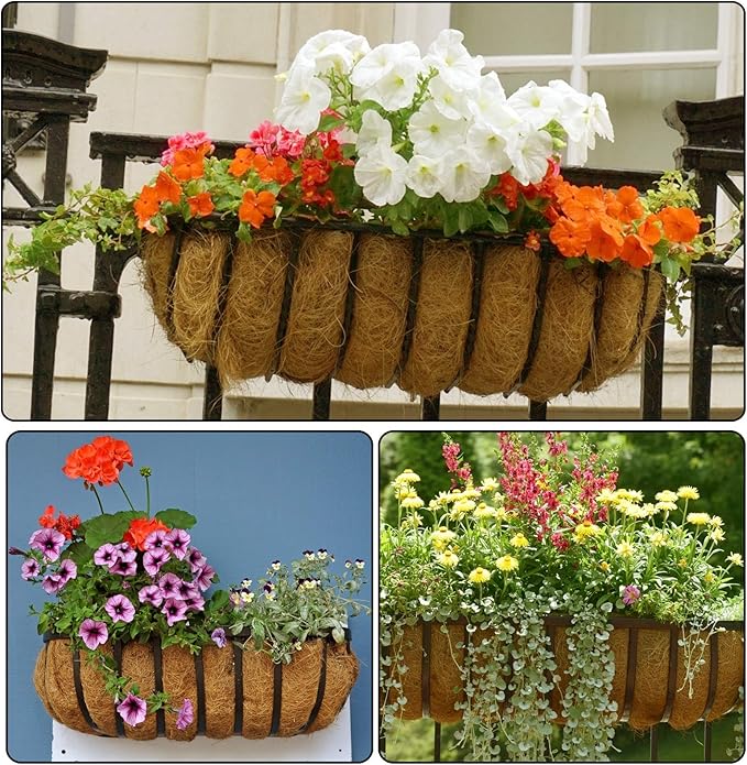 4 Pack Coco Liners for Window Planter Box - 24in 100% Natural Coconut Coir Fiber Liner Replacement for Deck Flower Box, Garden Railing Fence Trough, Wall Planter Basket, Vegetables Pot