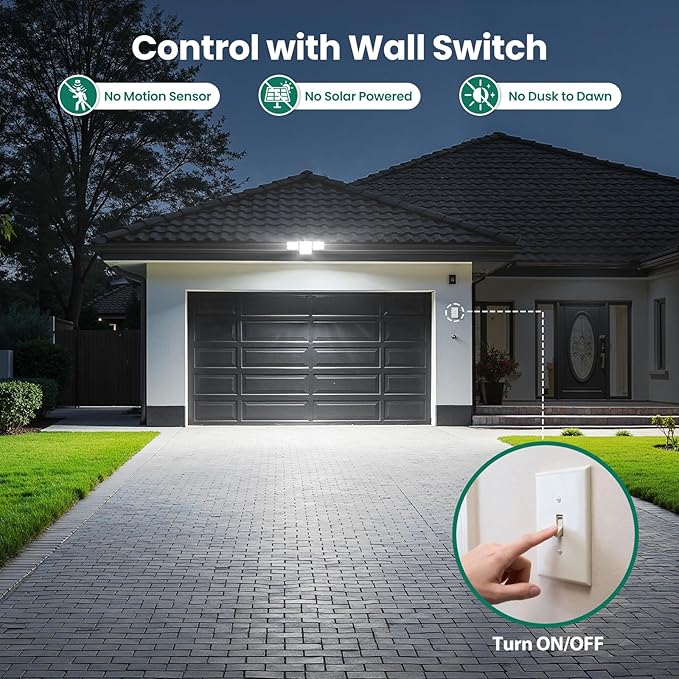 70W 7000LM LED Flood Lights Outdoor 2 Packs, Switch Controlled Security Lights with 4 Heads, Adjustable Heads, 6500K Daylight IP65 Waterproof Outside Wall Light for Backyard, Yard, Garage, Patio