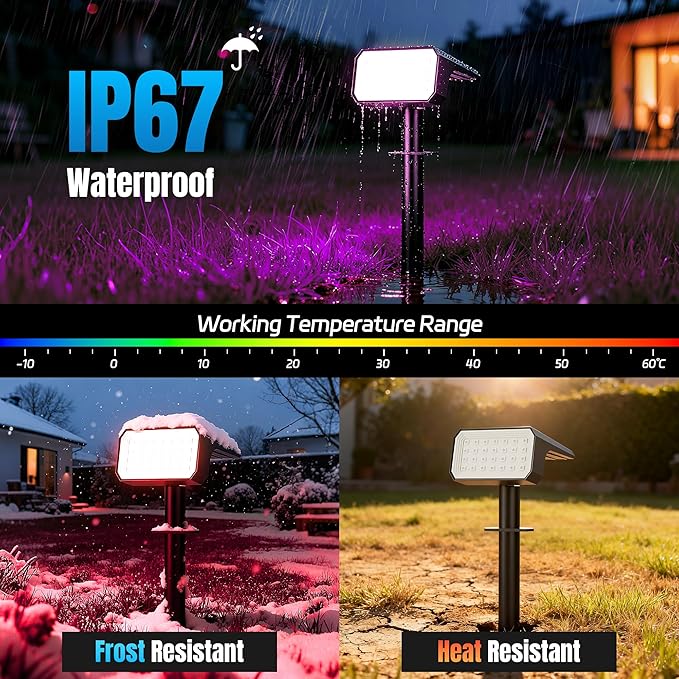 Solar Spot Lights Outdoor Color Changing, [4 pack/28 LED] 7 Modes Auto On/Off Solar Landscape Spotlights, Ip67 Waterproof Solor Powered Pathway Lights for Outside Yard Garden Walkway Tree Patio