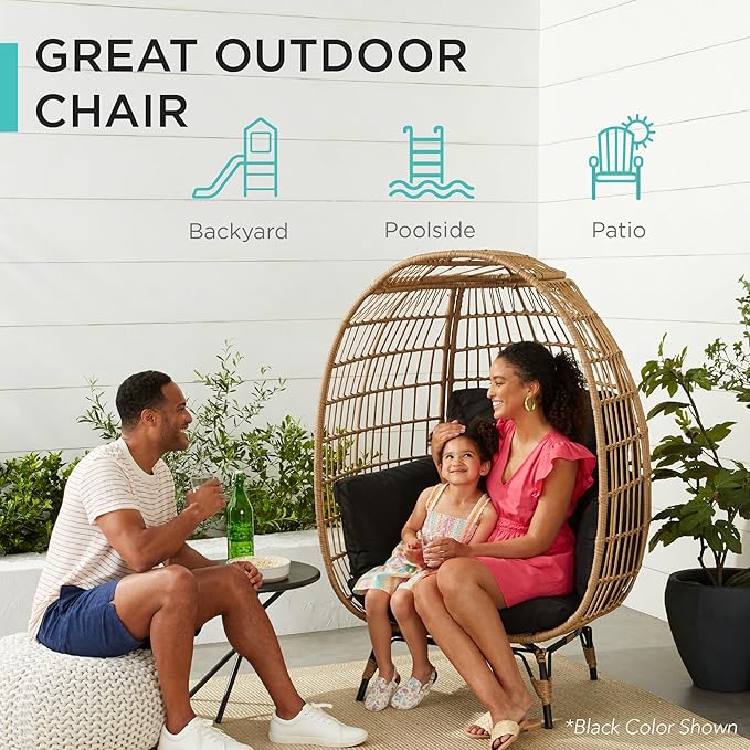 Best Choice Products Wicker Egg Chair, Oversized Indoor Outdoor Lounger for Patio, Backyard, Living Room w/ 4 Cushions, Steel Frame, 440lb Capacity - Gray/Charcoal
