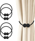 Hion Magnetic Curtain Tiebacks 4 Pack, Nickel-plated Metal and Polyester, Black
