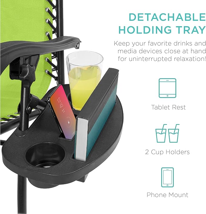 Best Choice Products Set of 2 Adjustable Steel Mesh Zero Gravity Lounge Chair Recliners w/Pillows and Cup Holder Trays - Lime Green