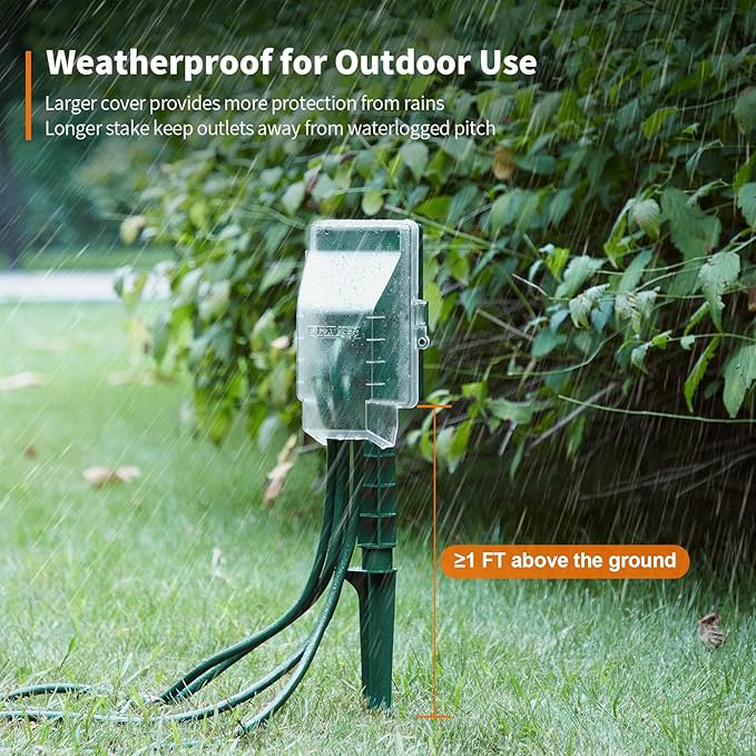 SURAIELEC Outdoor Power Stake, Dusk to Dawn Light Timer, 6 Electrical Outlet Power Strip Waterproof, 6FT Extension Cord for Patio Lights, Sprinkler, Garden, Christmas Decorations, Outdoor Light