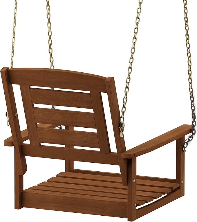 Furinno Tioman Hardwood Patio / Garden / Outdoor 2ft Porch Swing, 1 Seater with Hanging Chains, Natural