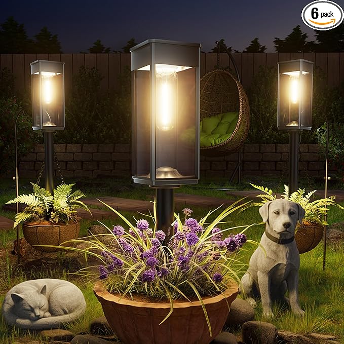 Bright Solar Lights Outdoor, 6 Pack Solar Pathway Lights Outdoor, Auto On/Off, IP65 Waterproof Solar Garden Lights Solar Powered Landscape Lighting for Yard Patio Walkway Driveway Pathway