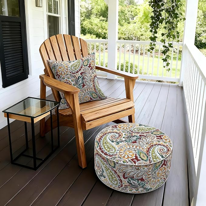 LVTXIII Inflatable Stool Ottoman Footrest with Handle, Decorative Fade-Resistant Foot Stool, Indoor or Outdoor Pouf for Home Garden and Camping Use, D21 x W 21 x H9, Paisley Chilli