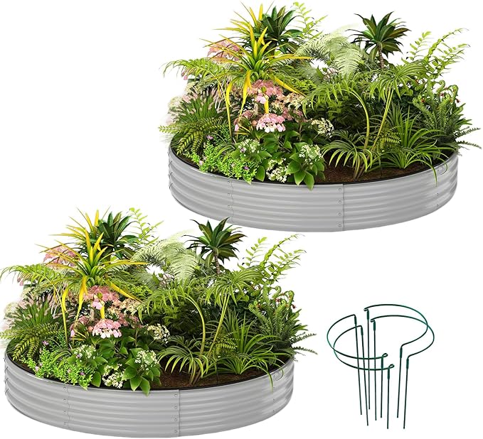 Galvanized Metal Planter Raised Garden Bed Kit for Gardening Outdoor Garden Box Raised Flower Bed 2PC Gray 3X3X1FT