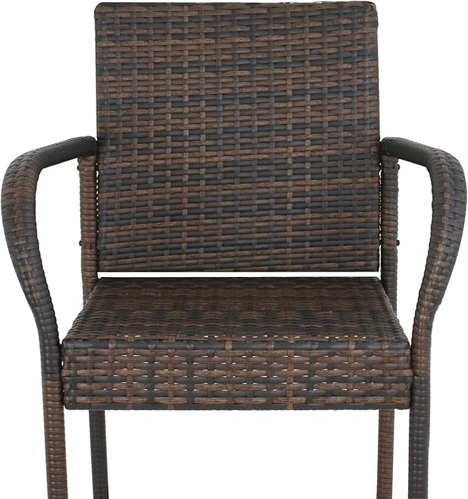 SUPER DEAL Upgraded Wicker Bar Stool Chairs Outdoor Backyard Rattan Chair w/Iron Frame, Armrest and Footrest (4)