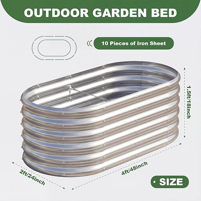 AHEONLAR 3 Pack 4×2×1.5ft Galvanized Raised Garden Beds Outdoor, Sturdy Planter Boxes for Vegetables, Fruits, Flowers and Plants, Easy Assembly, Silver