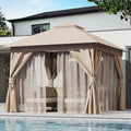LAUSAINT HOME Semi-Permanent Outdoor Patio Gazebo 10'x10', Heavy Duty Party Tent Shelter with Double Roofs, Mosquito Nettings and Privacy Screens for Backyard, Garden, Lawn, Khaki