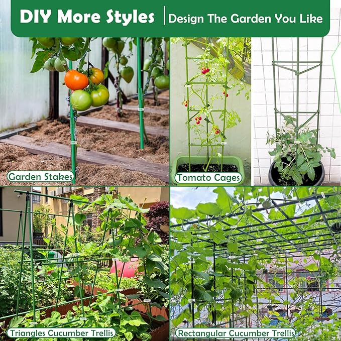 Cludoo 232PCS Garden Stakes Set with 70 Sets Fiberglass Plant Stakes Sticks Supports and Accessories, DIY 4ft 5ft 6ft 7ft Tomato Stakes for Tomato,Vegetables, Pepper, Fences Indoor Outdoor Plants