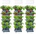 Strawberry Vertical Planters Tower Garden 3 Pack, 7 Tiered Stacking Herb Vegetable Planter with Support Pole Indoor and Outdoor - Dark Grey