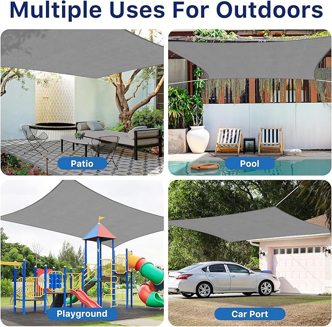 12'x12' Sun Shade Sail, UV Protection Outdoor Shade, Curved Tear Resistant Heavy Duty Sun Shade for Patio Garden, Backyard, Deck, Car Port, Playground, (Grey)