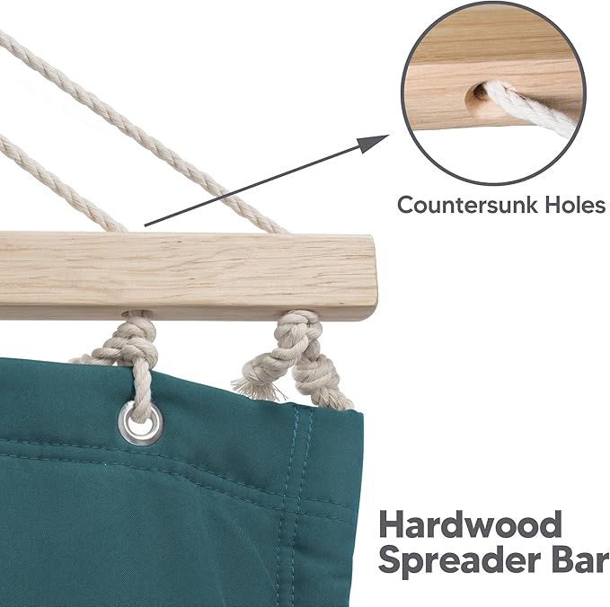 SUNCREAT Hammocks Extra Large Double Hammock with 12 ft Stand for Outside, 475lbs Capacity, Outdoor Portable Hammock with Hardwood Spreader Bar, Extra Large Pillow, Dark Green