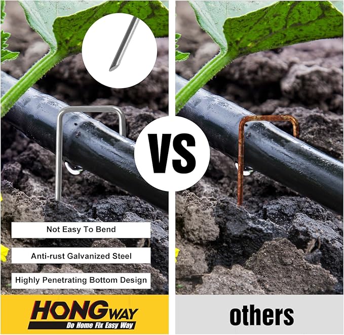 HongWay 60 Pack 6 Inch Landscape Staples, Galvanized Garden Stakes 11 Gauge Plant Cover Stakes U-Shaped Tent Stakes Landscaping Pins Yard Ground Staples for Lawn, Turf, Fence, Irrigation Hose
