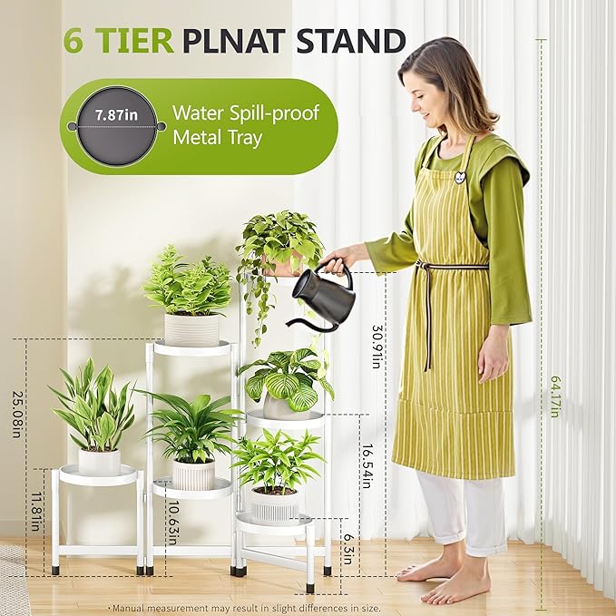 6 Tier Plant Stand Indoor, Tiered Plant Stand Outdoor for Multiple Plants, Corner Plant Shelf for Patio Balcony Porch Garden Living Room House,White