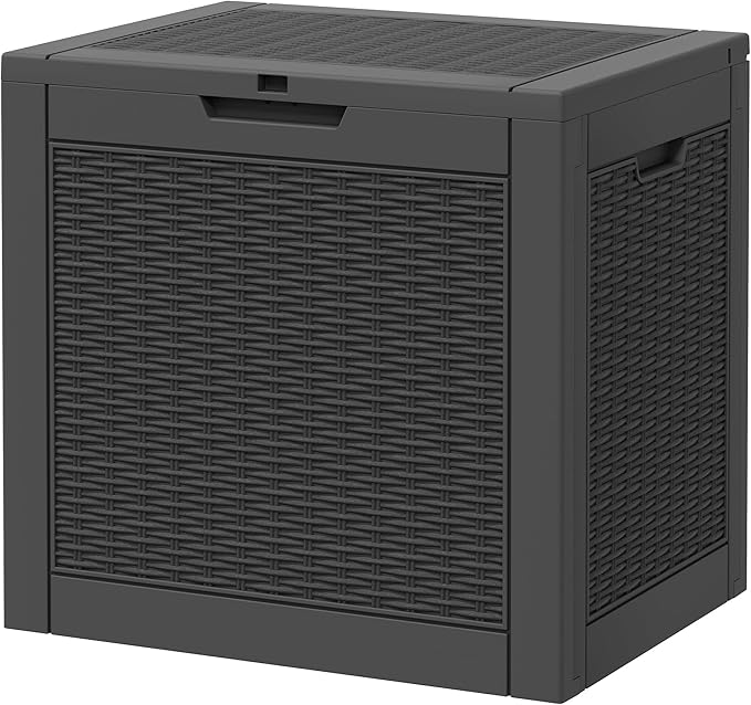 Outdoor Storage Box, Resin Deck Boxes Indoor and outdoor, Waterproof Storage Box Lockable Lid (Black,32 Gallon)