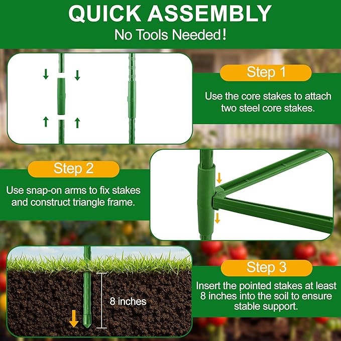 WAENLIR 3-Pack Tomato Cage for Garden, Up to 51 Inch Tomato Trellis for Raised Garden Bed, Plant Stakes for Pots, Durable Tomato Plant Support Garden Stakes for Climbing Plants (Green, 51 inch 3 Pack)