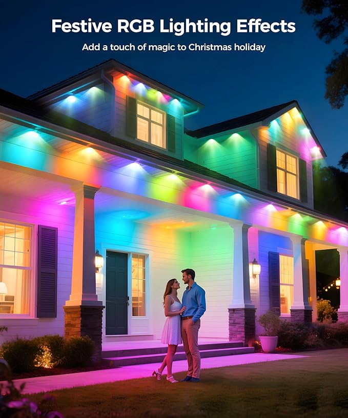 POOFZY Permanent Outdoor Lights for House,200ft RGB+IC Smart Outdoor Decor, 50 Scene Modes,App/Remote Control,for Christmas,Super Bowl,V-Day,Thanksgiving,Daily & Holiday Party Decor