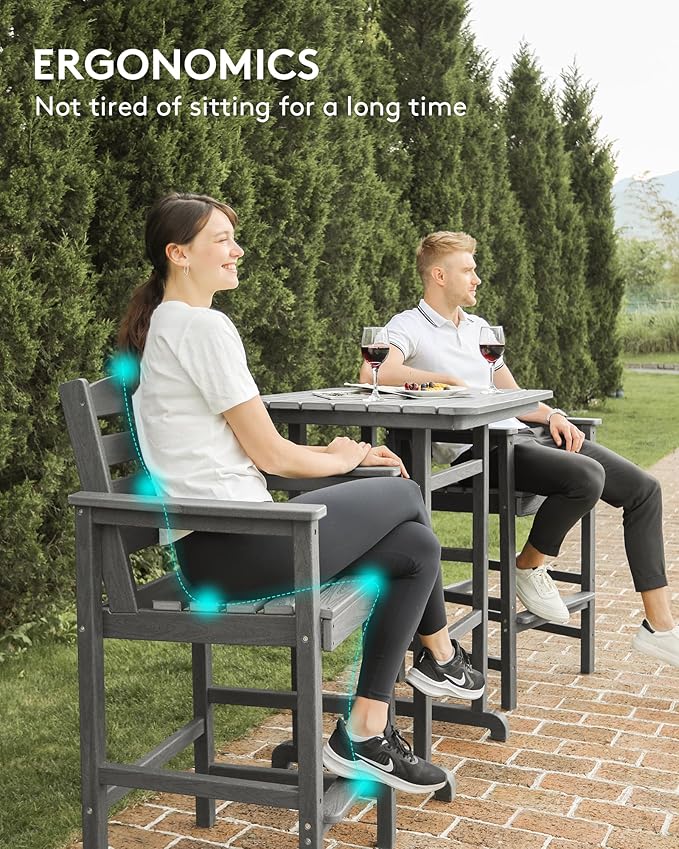 SERWALL 6 Pieces Outdoor Patio Bar Set with 9ft Umbrella, Outdoor HDPE Barstool and Table Furniture Set with Patio Umbrella, Gray