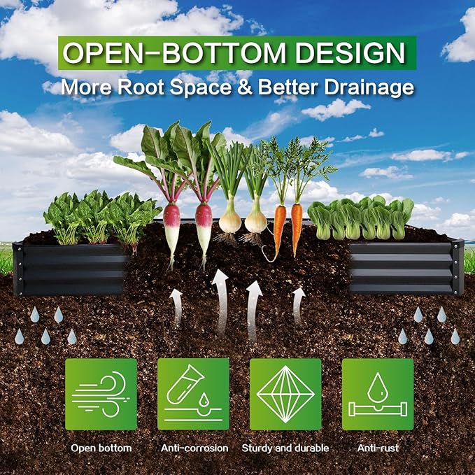 GARDMAX 8x4x1FT Galvanized Raised Garden Bed Kit, Metal Planter Boxes Outdoor with Easy Assembly, Large Garden Bed for Vegetables, Fruits, Flower, Herbs Rectangle Dark Gray