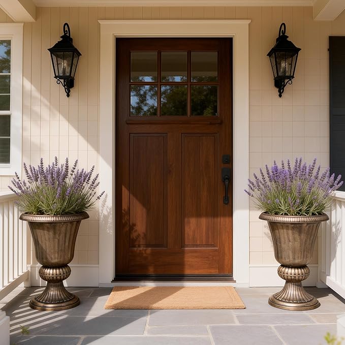 Athena Collection 20''H Bronze Garden Plastic Urn - Vintage Tall Large Planter for Indoor Outdoor Patio Porch, 2 Pieces Flower Pot, Bronze