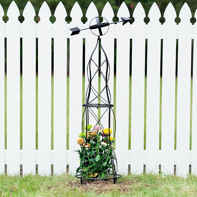 41-Inch Metal Obelisk Trellis – Elegant Garden Support for Climbing Plants, Perfect for Outdoor Rose Bushes and Tall Vines, Durable Metal Design with Arrow Top for Indoor and Outdoor Use