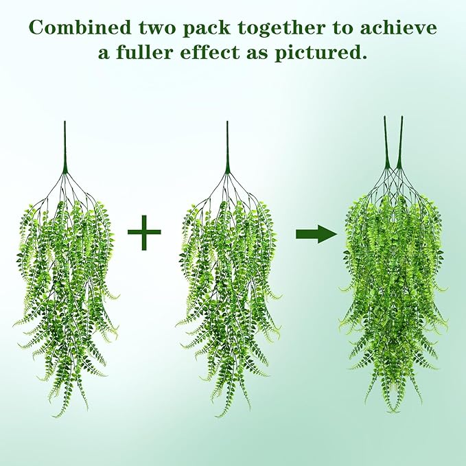 Waipfaru 4Pcs Fake Ferns Fake Hanging Plants Artificial Ferns for Outdoors，UV Resistant Plastic Fake Plants for Indoor Wall Porch Wedding Party Holiday Decor