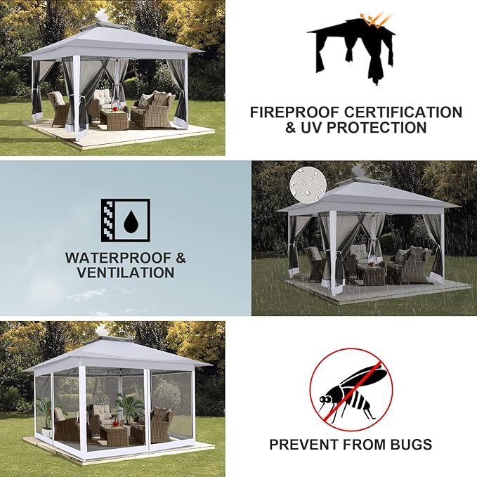 COBIZI 12x12 Pop up Gazebo on Clearance with Mosquito Netting, carpas para Patio Deals, Outdoor Canopy Tent with Portable Carrying Bag, Patio Gazebo for Garden Backyard & Lawn & Beach, Grey
