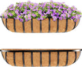 HFHOME 30" Window Box Deck Railing Planter with Horse Trough Coco Liners, Black Metal Hanging Flower Planters Baskets for Indoor, Outdoor, Balcony, Porch, Fence, Patio, and Lawn (Set of 2)