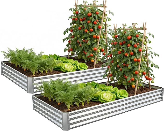 Galvanized Raised Garden Bed,Outdoor Planter Box Metal Patio Kit Planting Bed for Vegetables Flowers Herb (Galvanized, 8x4x1ft-2p)
