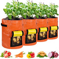 JJGoo Potato Grow Bags, 4 Pack 10 Gallon with Flap and Handles Planter Pots for Onion, Fruits, Tomato, Carrot - Orange