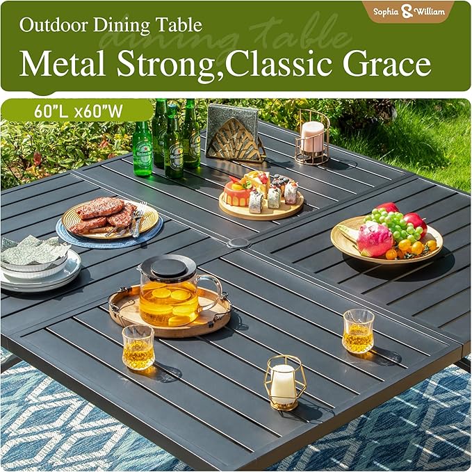 Sophia & William Outdoor Patio Dining Set 9 Pieces, 8 x Textilene Swivel Patio Chairs with Padded and 60" Large Square Metal Dining Table, Outdoor Table and Chair Set for Lawn Garden (Blue)