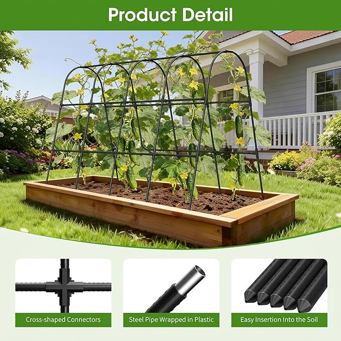 Cucumber Trellis for Raised Bed,U-Shape Garden Trellis for Climbing Plants Outdoor, Metal Arch Vegetables Trellis, Plant Support for Vine (Black, 63" Lx21.6 Wx47.2 H-Large)