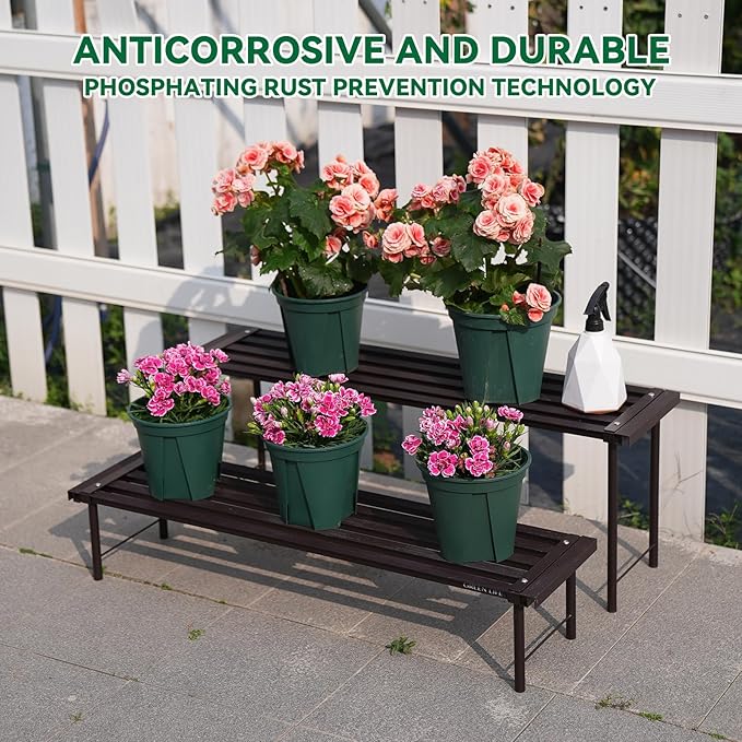 Metal Plant Stand, Rust-proof Aluminum Flower Pot Stand, Heavy Duty Planter Display Shelving for Patio Balcony Garden Living Room Decorative (Ebony, 35.4 Inch)