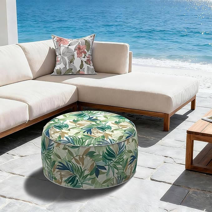 LVTXIII Inflatable Stool Ottoman Footrest with Handle, Decorative Fade-Resistant Foot Stool, Indoor or Outdoor Pouf for Home Garden and Camping Use, 31x31x14, Lush Leaf Green