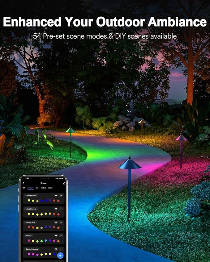 Lumary Smart Low Voltage Pathway Lights 24V 2000LM, Landscape Path Lights with RGBAI Color Changing, App/Remote Control, IP65 Waterproof Walkway Lights for Yard Driveway Garden, 4 Pack, Black Aluminum