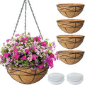 4 Pack 14 Inch Hanging Flower Baskets for Outdoor Plants Large Metal Wire Planters with Coco Liner Pot for Home Planting Black Watering Plant Holders for Outside Garden