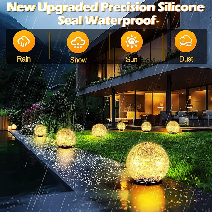 Coroor Garden Solar Ball Lights Outdoor Waterproof, 30 LED Cracked Glass Globe Solar Power Ground Lights for Path Yard Patio Lawn, Christmas Decoration Landscape Warm White(2 Pack 3.9'')