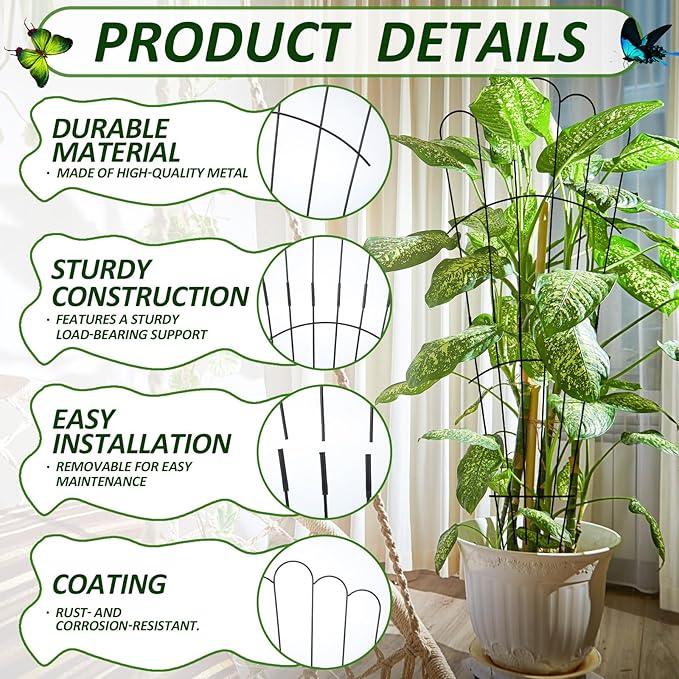 LEIFIDE 2 Pcs 33in Plant Trellis for Climbing Plants Indoor, Expandable Large Metal Trellis for Potted, Heavy-Duty Tall Rustproof Houseplant Support for Flowers Vine Ivy Pothos Hoya Monstera
