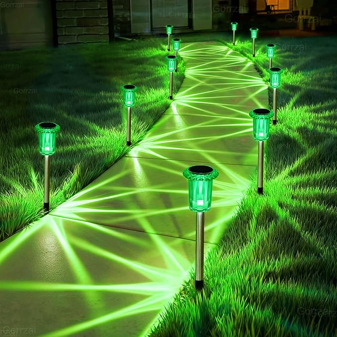 St Patricks Day Decorations Solar Lights Outdoor 10 Pack Solar Pathway Lights Green Halloween Decorations Waterproof Yard Lighting for Driveway Garden Walkway Path Landscape Lawn