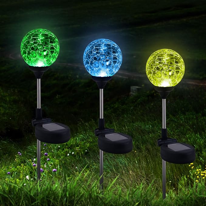 6 Pack Decorative Solar Powered Outdoor Garden Stake Glass Ball Lights for Yard,Color Changing Solar Lawn Globe Lights Waterproof Decor for Christmas Decoration Gift for Mom Wife Friend