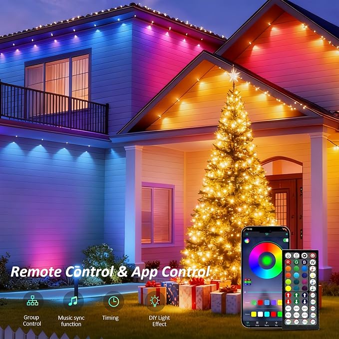 300FT Permanent Outdoor Lights, RGB LED Eaves Lights with IP67 Waterproof, Smart App Remote Control, Music Sync, for Christmas, Party, All Holiday Decorations