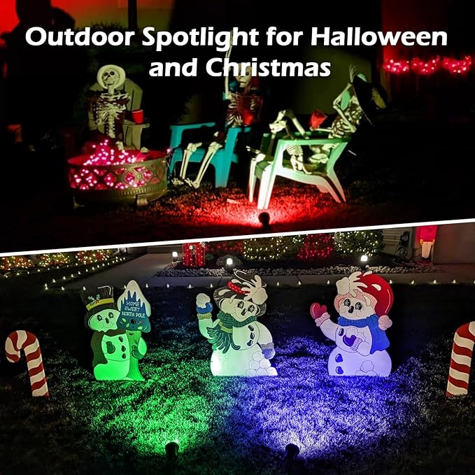 Spotlight Outdoor – 120V Plug-in, 2700K Warm White LED Landscape Spot Lights with RGB 3 Lenses for Yard, Garden, Lawn&Tree Decor, IP67 Waterproof, Perfect for Holidays&Everyday (2 Pack, Green)